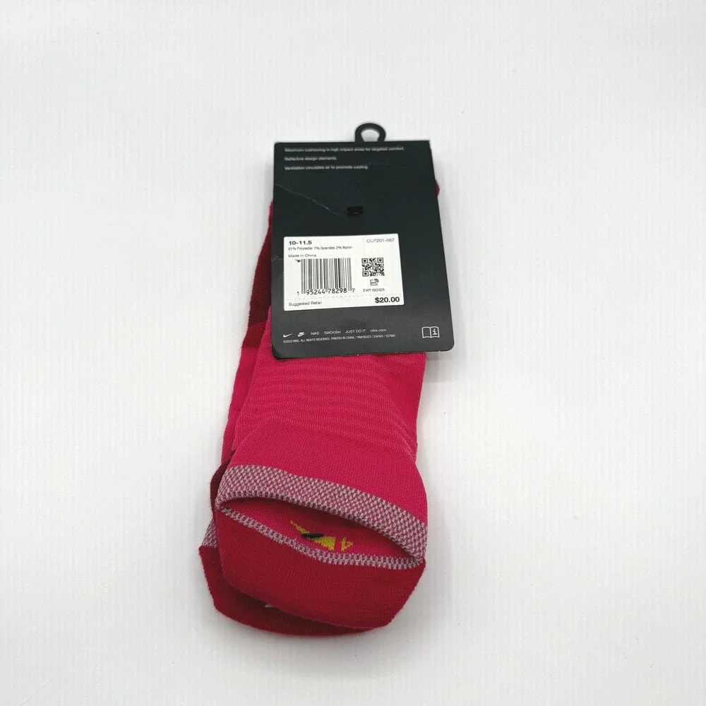 Nike Spark Running Socks‎ Mens 10-11.5 Pink Cushioned Dri-FIT Performance NEW